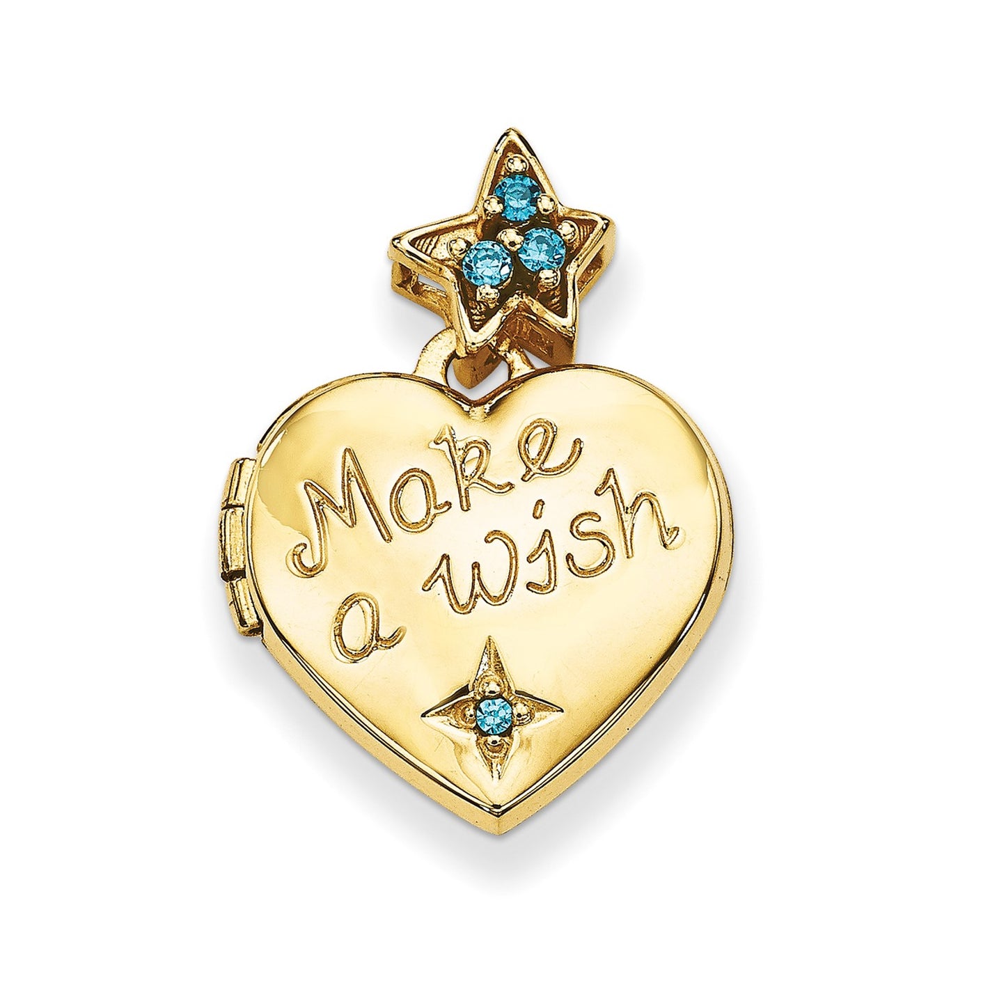 14k Blue CZ Make a Wish (Charm Inside Locket) 15mm Heart Locket