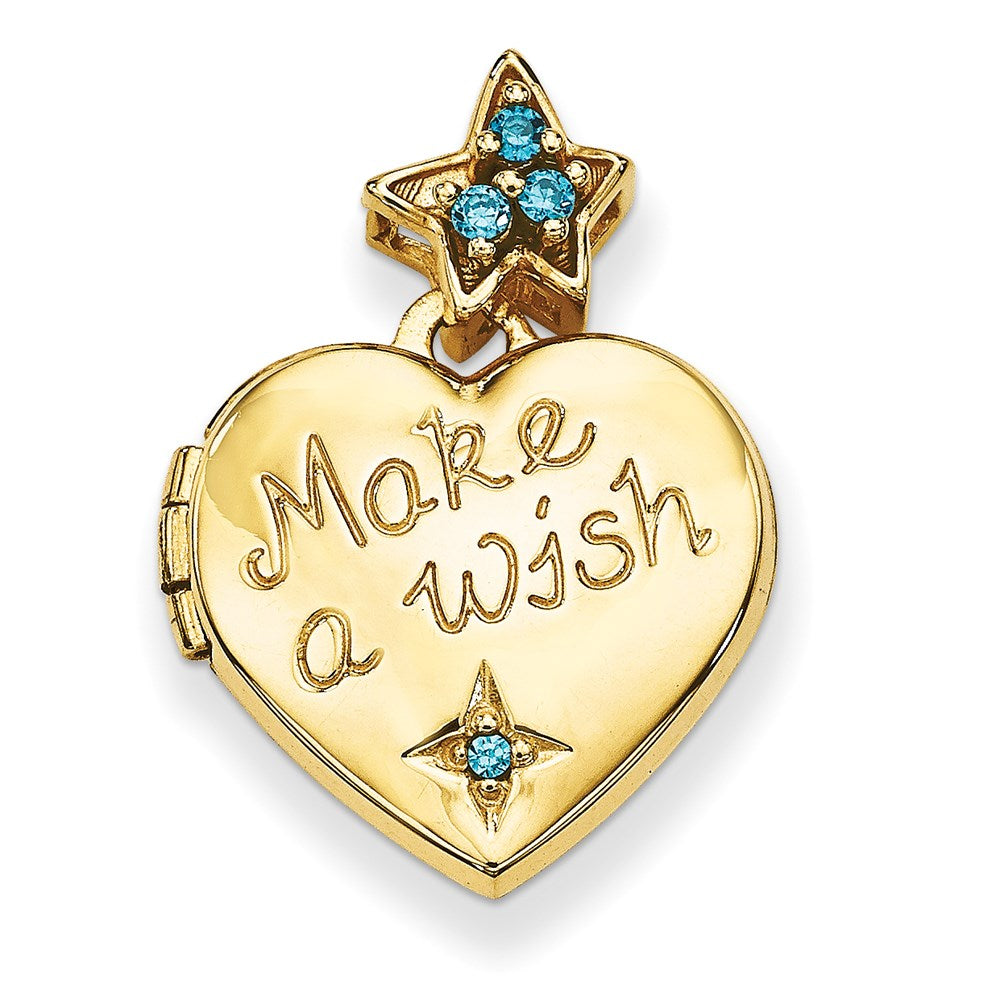 GP 14k Blue CZ Make a Wish (Charm Inside Locket) 15mm Heart Locket