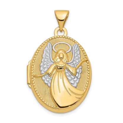 14k w/Rhodium 21mm Oval Guardian Angel Locket