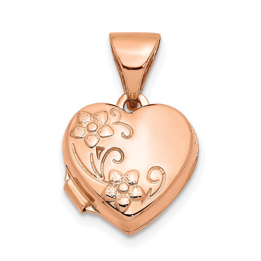 14k Rose Gold 10mm Floral Heart Locket