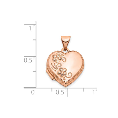 14k Rose Gold 15mm Floral Heart Locket