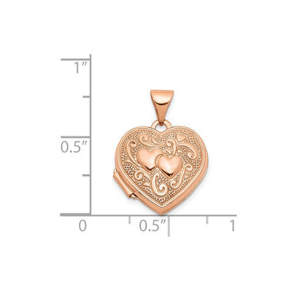 14k Rose Gold Textured Double Heart Scroll Design 15mm Heart Locket