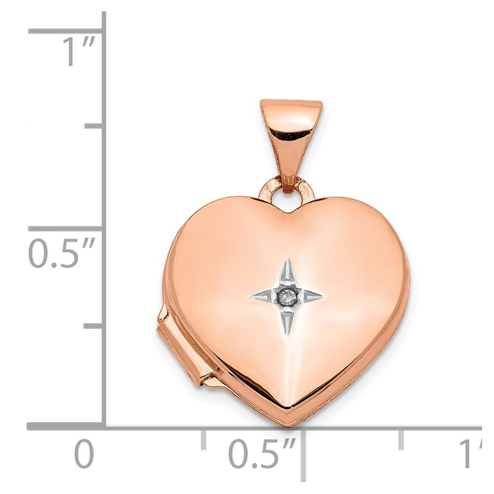 DG 14k Rose Gold Polished Diamond Star 15mm Heart Locket