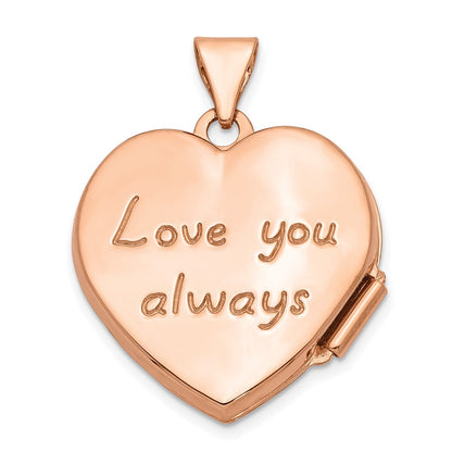 GL 14k Rose Gold Scrolled Design Reverses to LOVE YOU ALWAYS Script 18mm Heart Locket