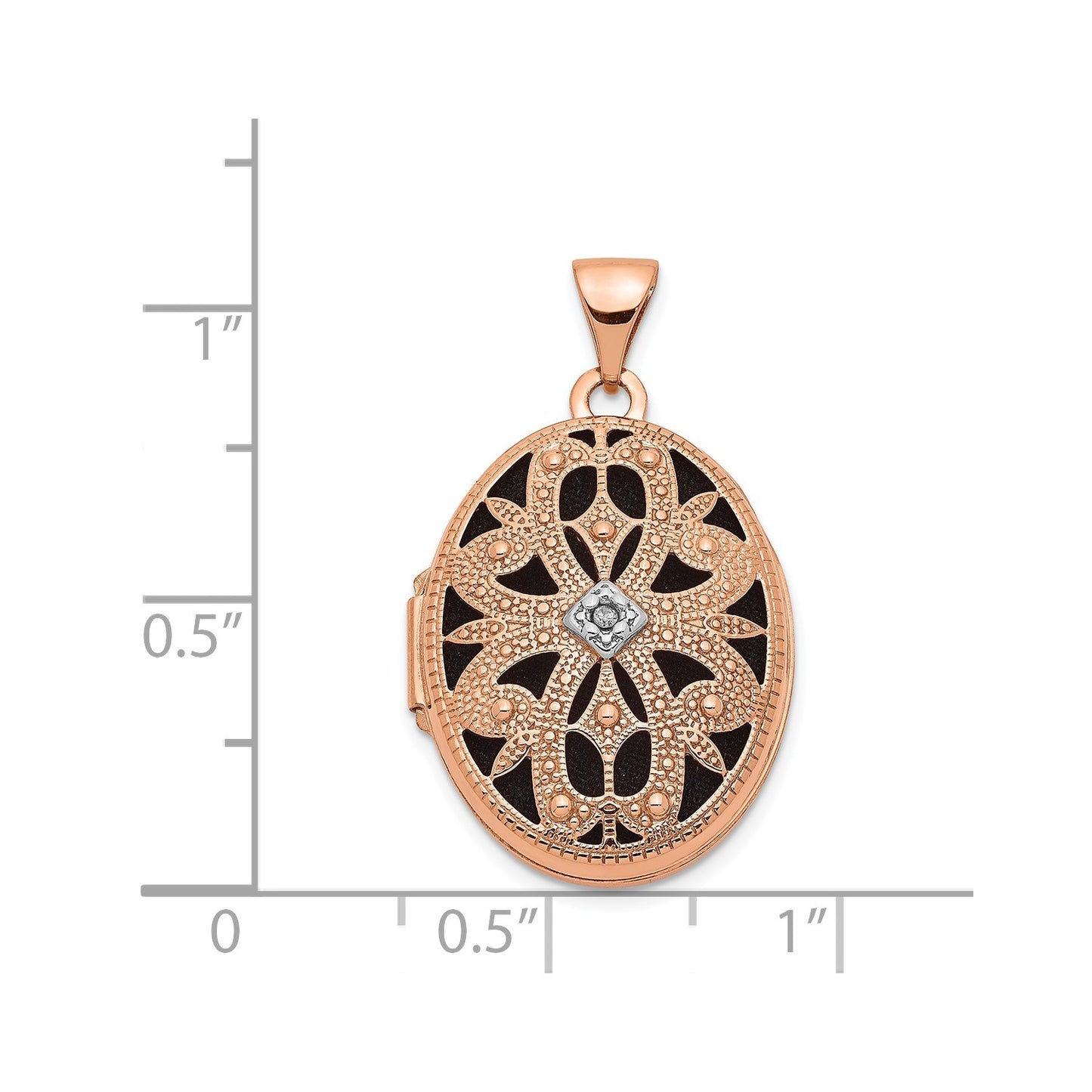 14k Rose Gold w/Diamond & Black Fabric Vintage 21mm Oval Locket