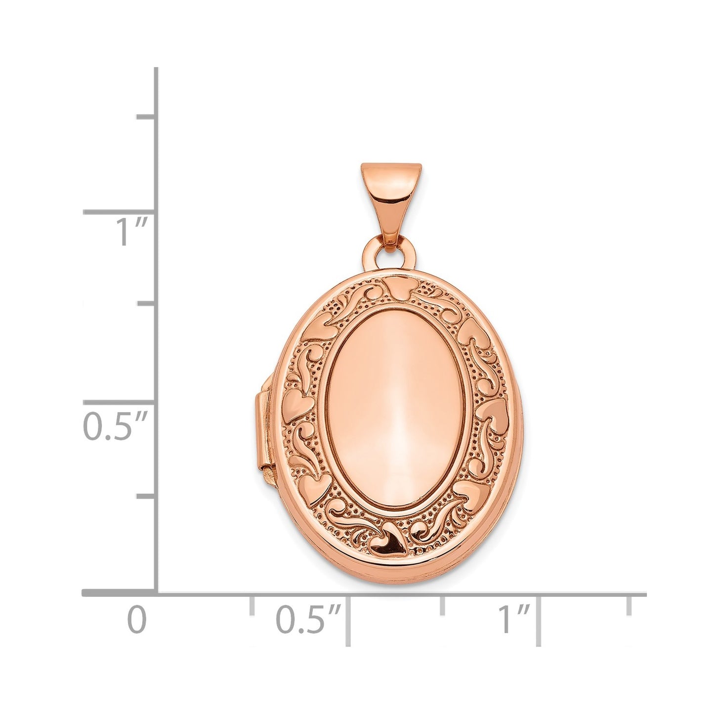 14k Rose Gold Heart Design Border 21mm Oval Locket