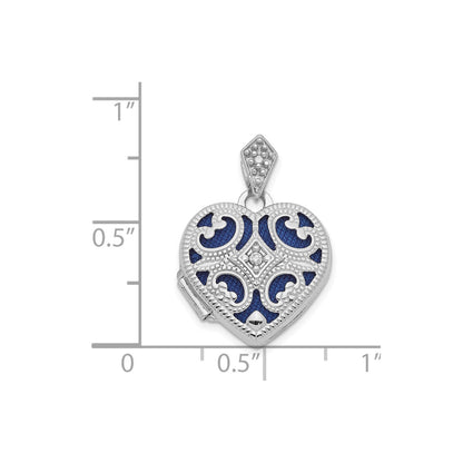 14k White Gold Diamond Vintage 15mm Heart Locket