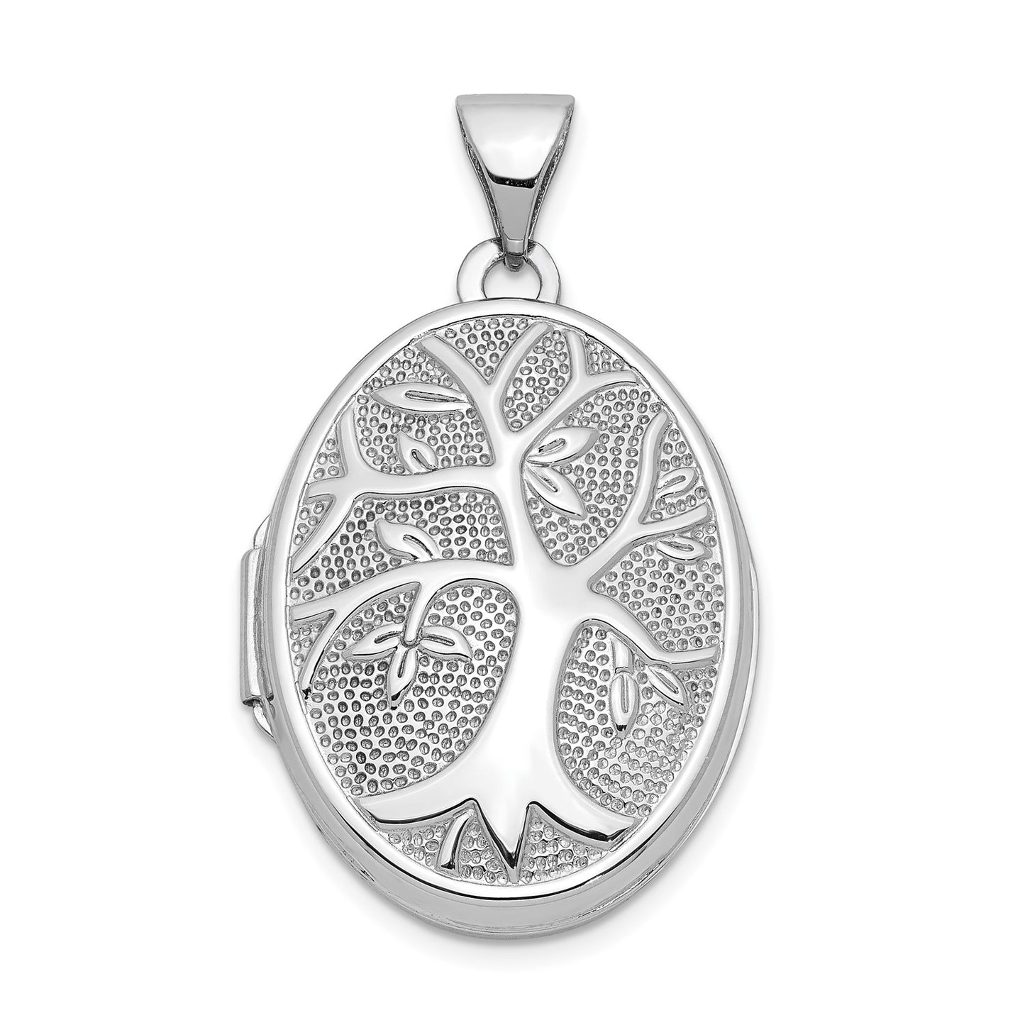 14k White Gold 21x16mm Oval Tree Locket