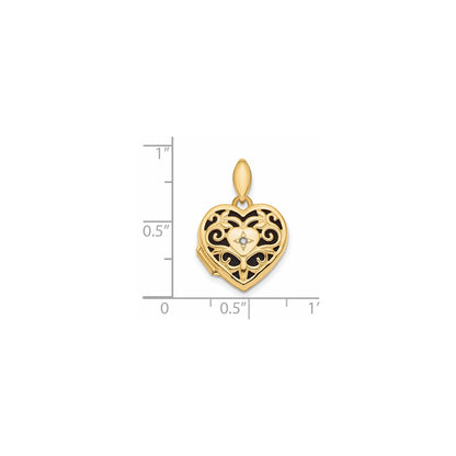 14k Polished Filigree w/ Black Fabric Diamond Heart Locket