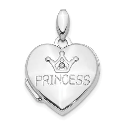 14K White Gold Diamond 16mm Princess Locket Pendant