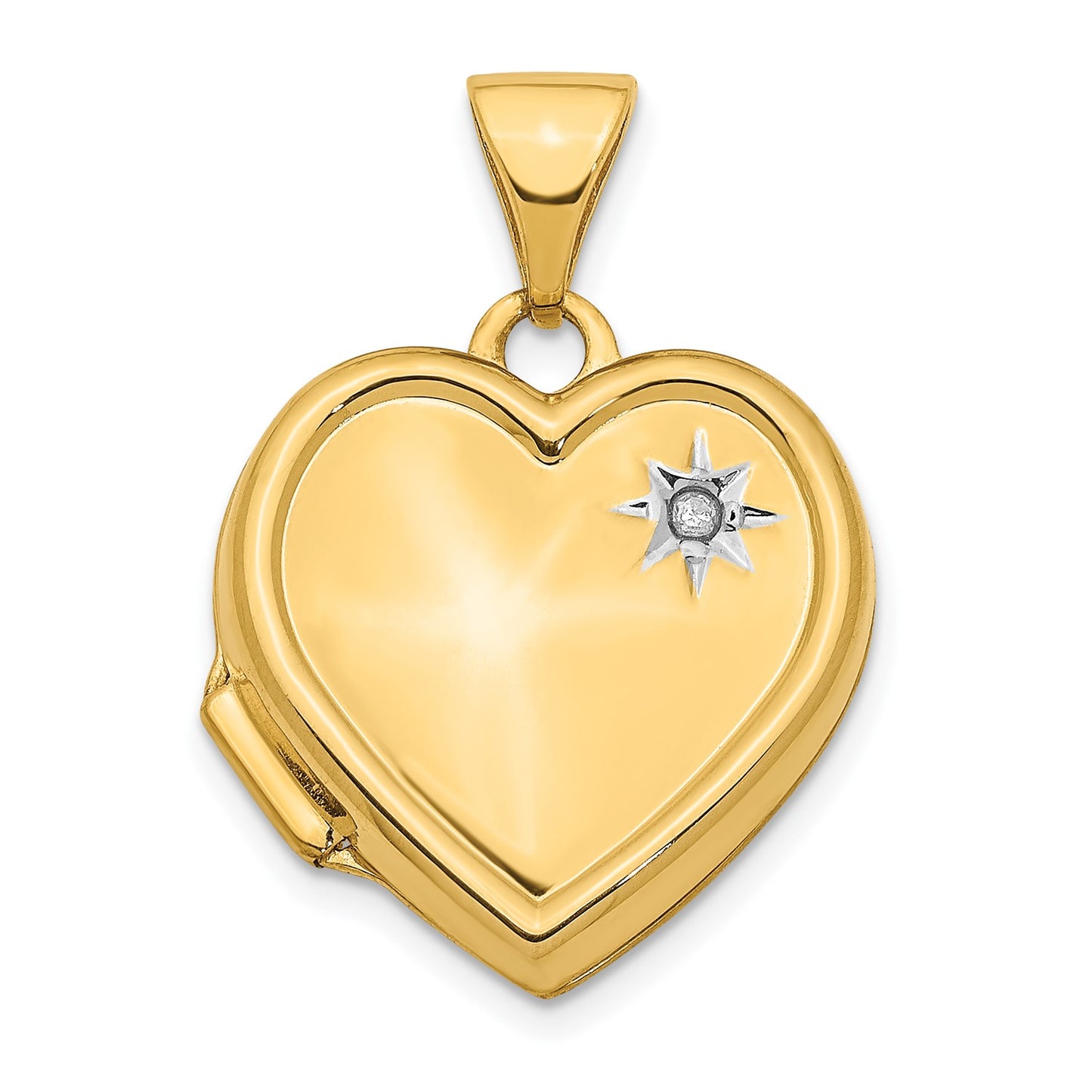 14K w/ White Rhodium Diamond 16mm Heart Locket Pendant