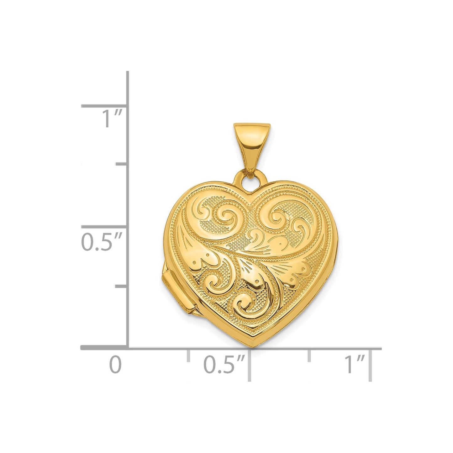 14ky 19mm Scroll Design Reversible Heart Locket Pendant