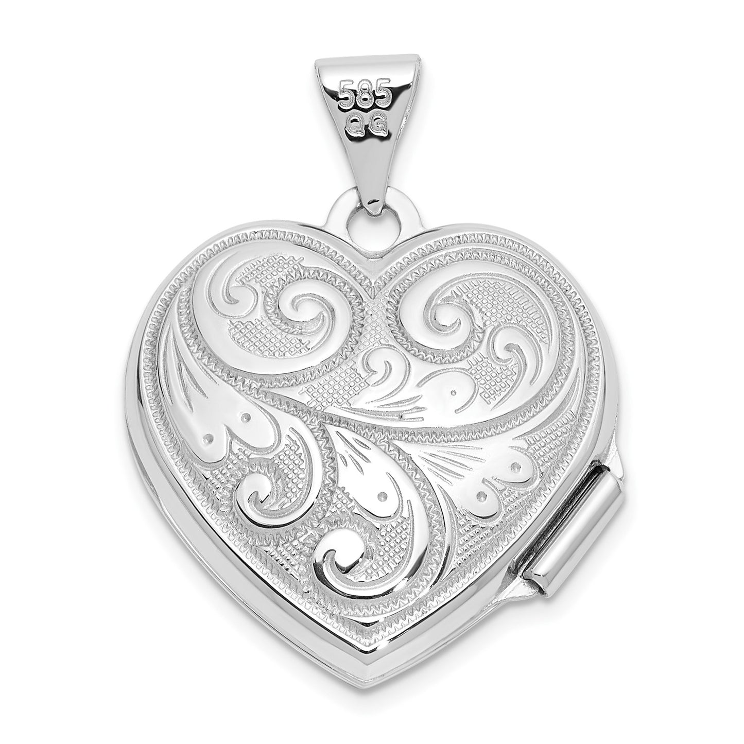 14K White Gold 19mm Heart Locket Pendant