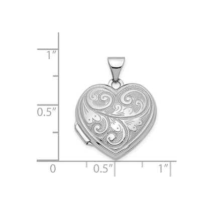 14K White Gold 19mm Heart Locket Pendant