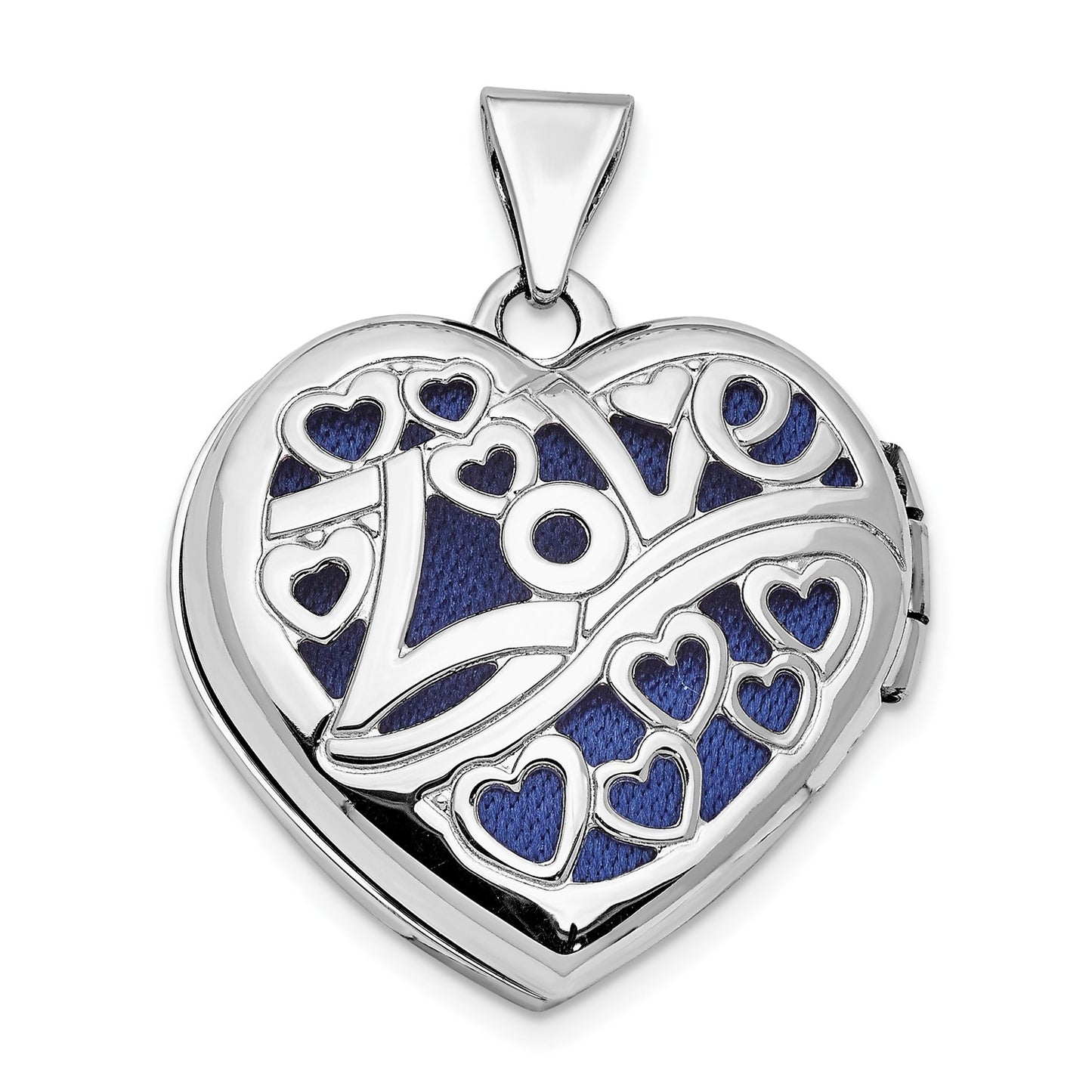 14K White Gold Hearts & LOVE Reversible 19mm Heart Locket Pendant