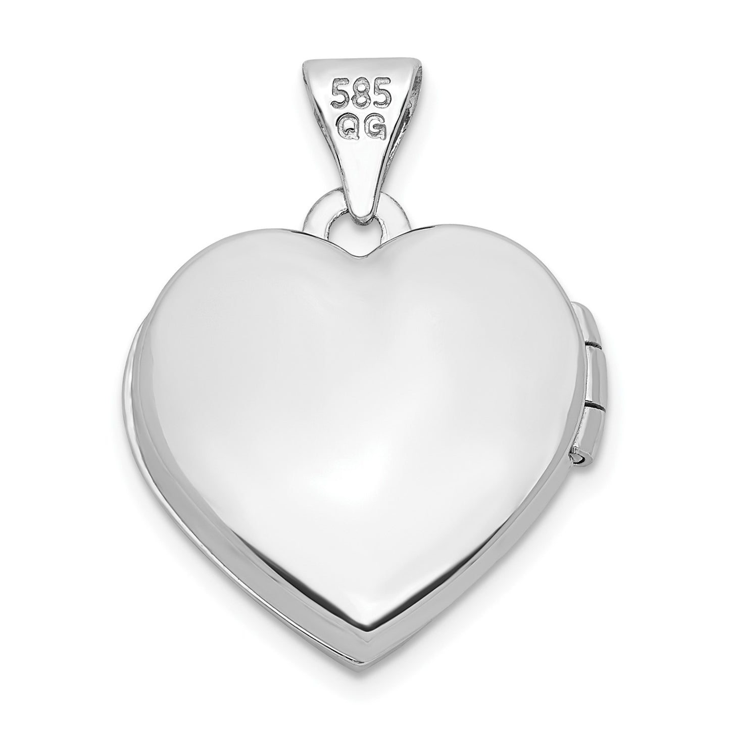 14K White Gold w/ Rose Rhodium Plated Crystal 16mm MOM Heart Locket Pendant