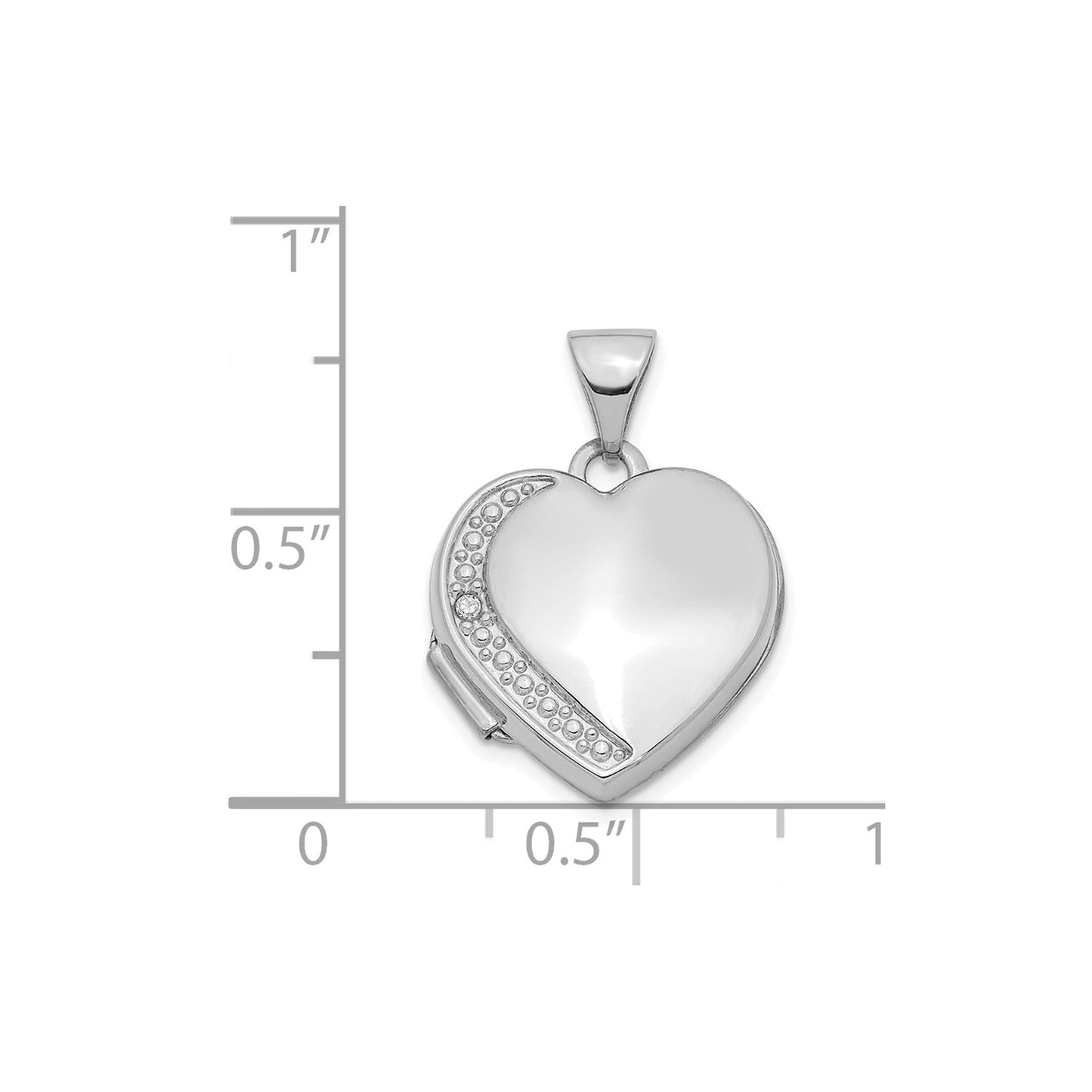 14K White Gold Diamond 16mm Heart Locket Pendant