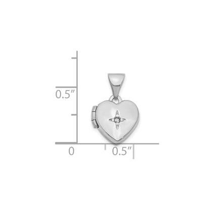 14K White Gold Diamond 11mm Heart Locket Pendant