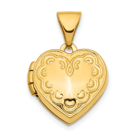 14K 13mm Textured Heart Locket Pendant