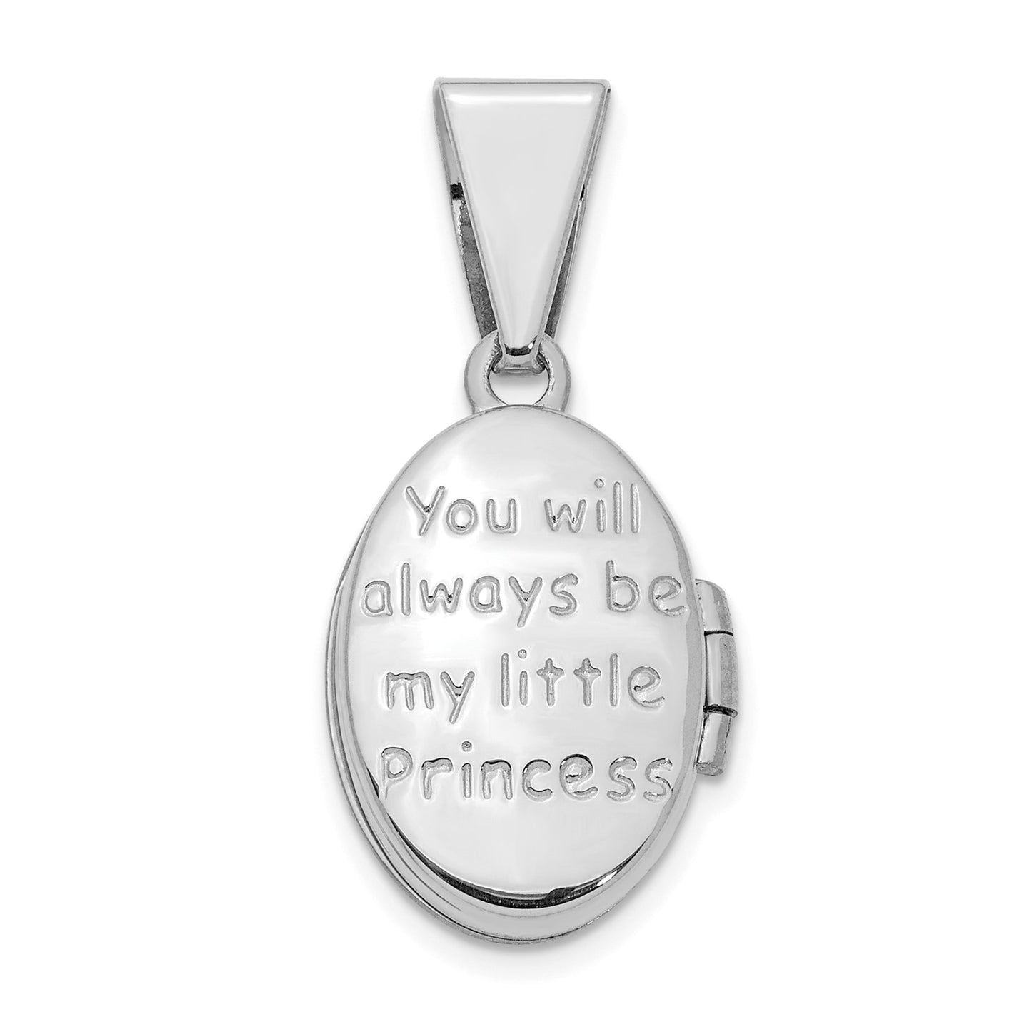 14K White Gold Little Princess 16mm Oval Locket Pendant