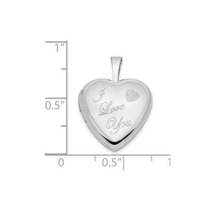 14k White Gold 16mm Satin I LOVE YOU Heart Locket