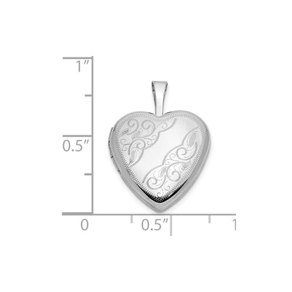 14k White Gold 16mm Floral Heart Locket