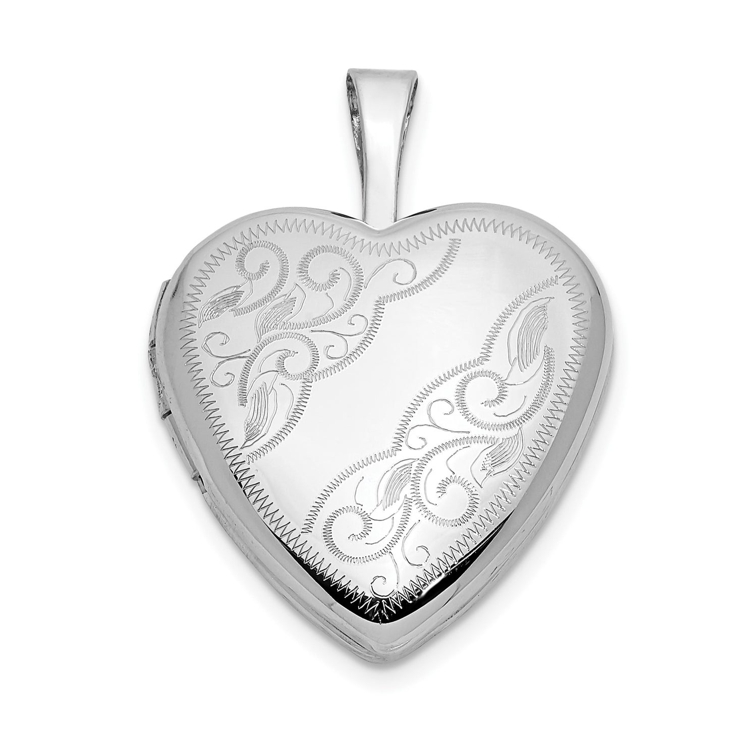 14k White Gold 16mm Floral Heart Locket