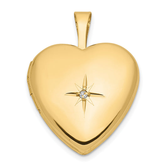 14k 16mm with .01ct. Diamond Star Heart Locket