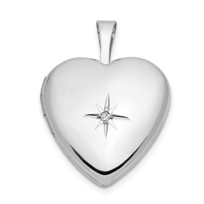 14k White Gold 16mm .01ct. Diamond Heart Locket