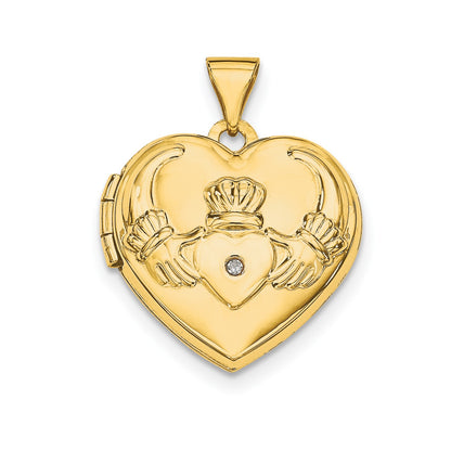 14k Diamond Claddagh Heart Locket