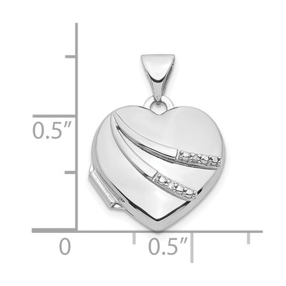 DL  14k White Gold .01ct Diamond 15mm Heart Locket