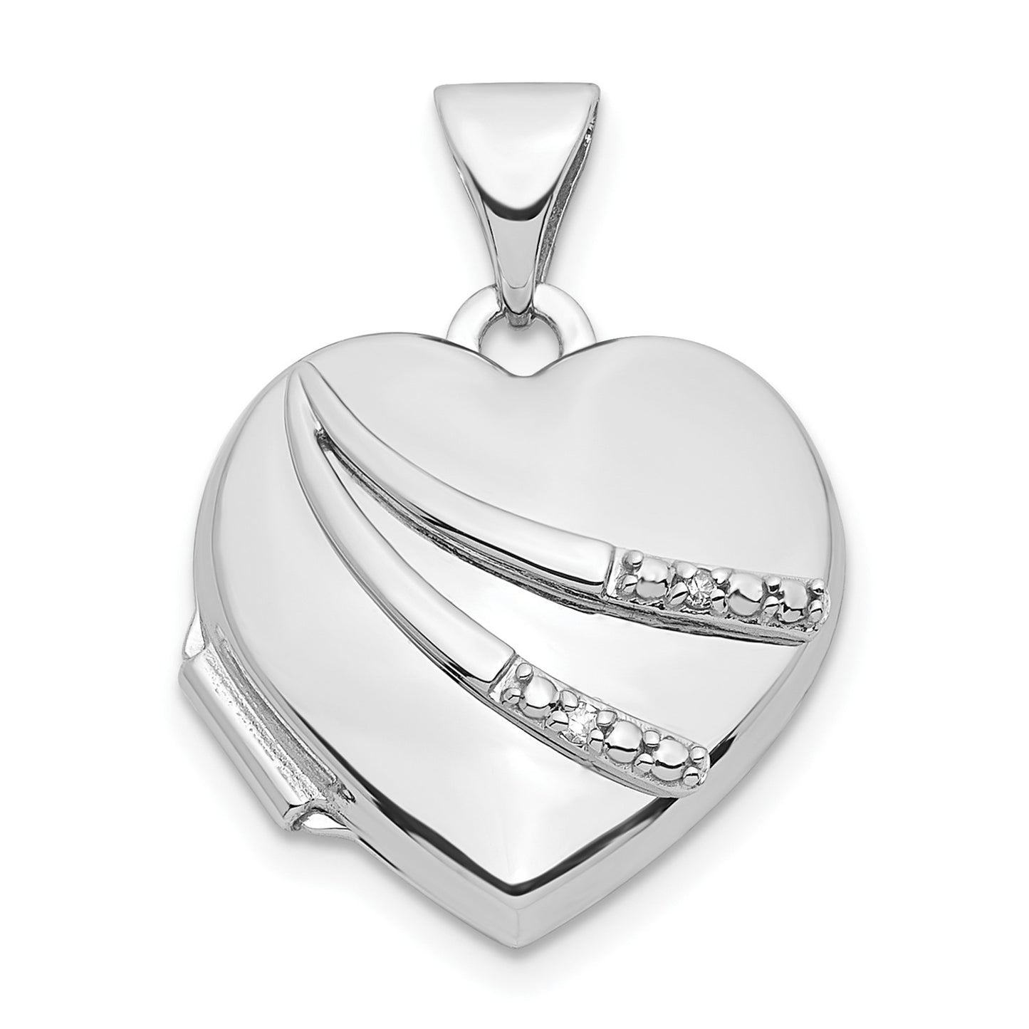 14k White Gold .01ct Diamond 15mm Heart Locket