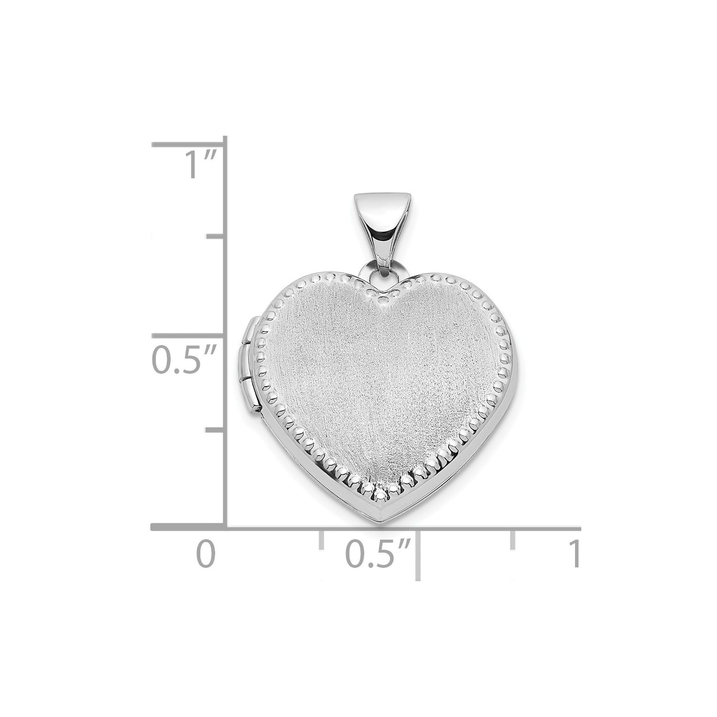 14k White Gold Brushed w/Beaded Edge 18mm Heart Locket