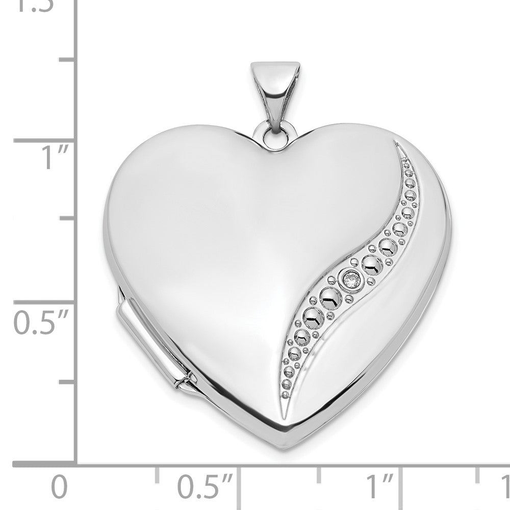 GL 14k White Gold Wave Diamond 27mm Heart Locket