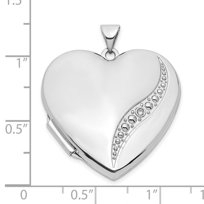 GL 14k White Gold Wave Diamond 27mm Heart Locket