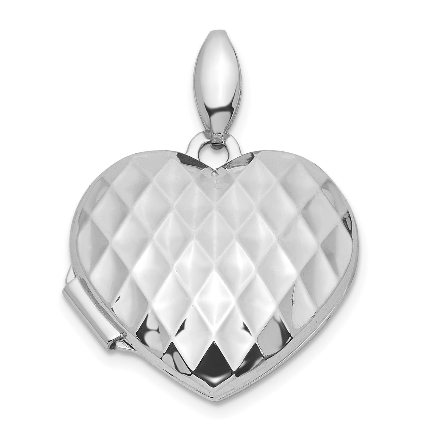 14k White Gold Quilted Texture 18mm Heart Locket