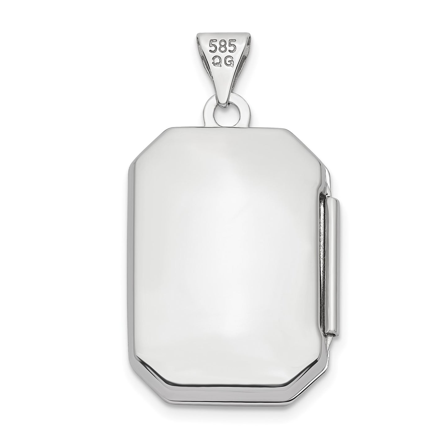 14k White Gold Diamond-cut Brushed 20mm Rectangular Locket