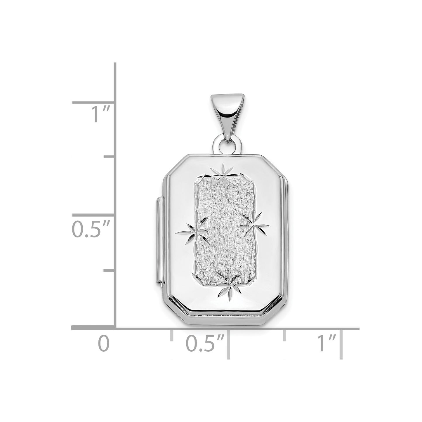 14k White Gold Diamond-cut Brushed 20mm Rectangular Locket