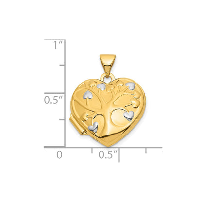 14k w/ White Rhodium Tree 18mm Heart Locket