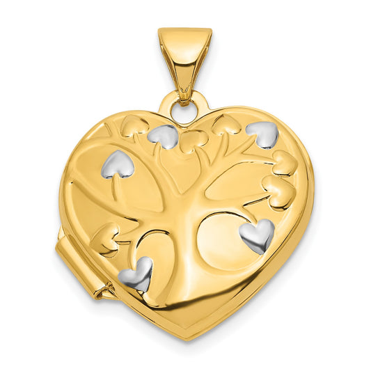 14k w/ White Rhodium Tree 18mm Heart Locket