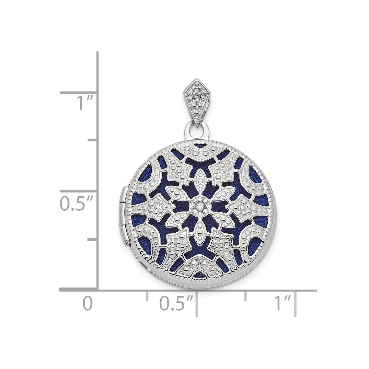 14k White Gold Filigree .01ct Diamond 20mm Round Locket