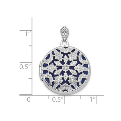 14k White Gold Filigree .01ct Diamond 20mm Round Locket