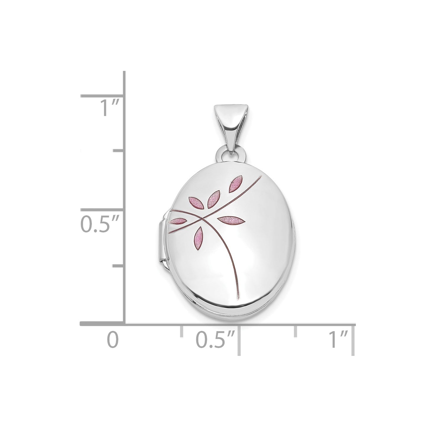 14k White Gold Enamel Leaves 19mm Oval Locket