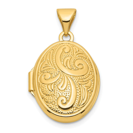 14k Yellow Gold Swirl Design 17mm Oval Locket