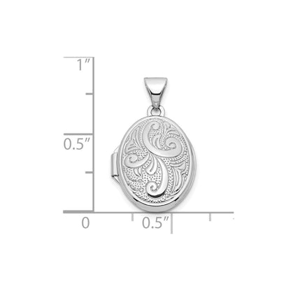 14k White Gold Swirl Design 17mm Oval Locket