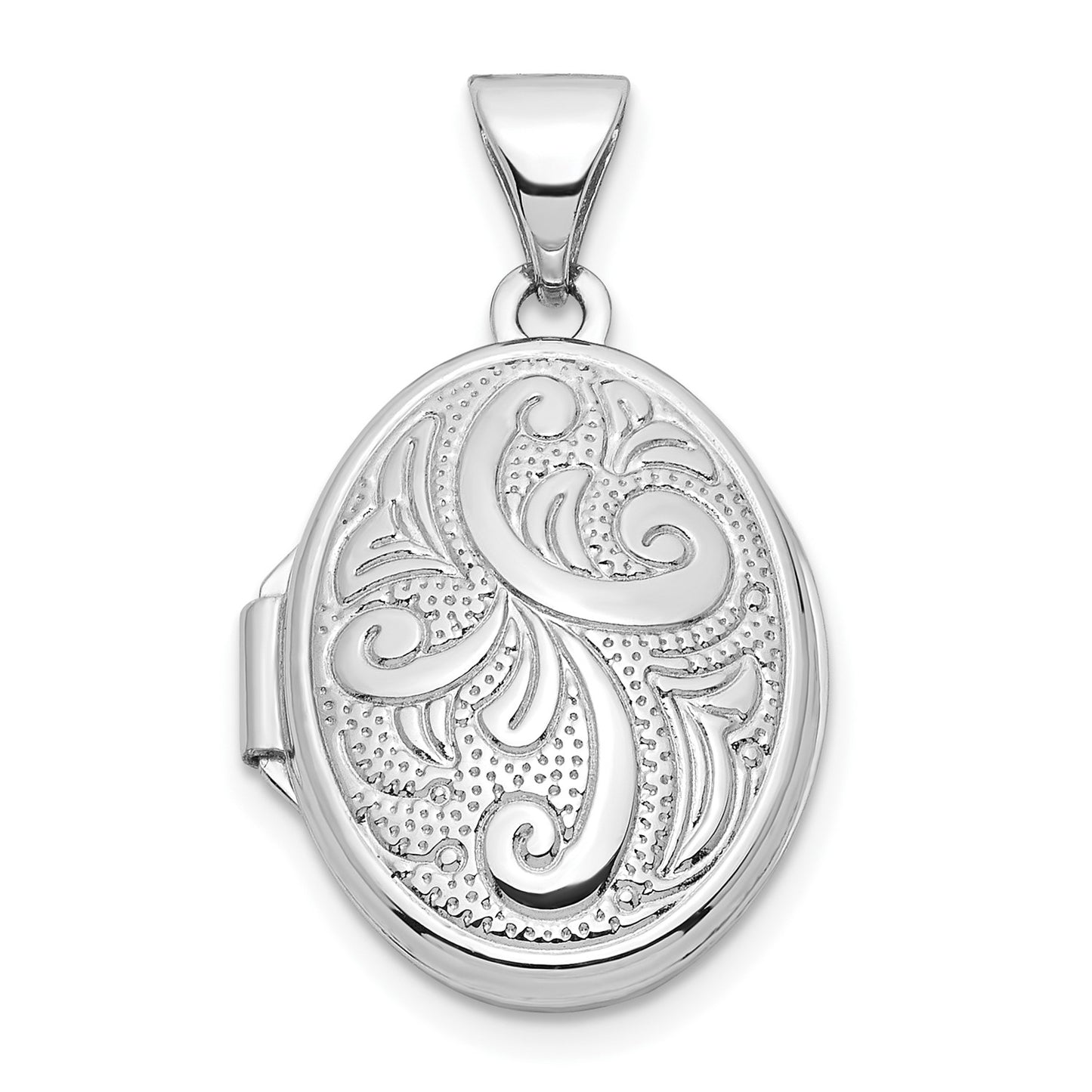 14k White Gold Swirl Design 17mm Oval Locket