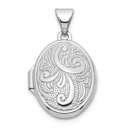 14k White Gold Swirl Design 17mm Oval Locket