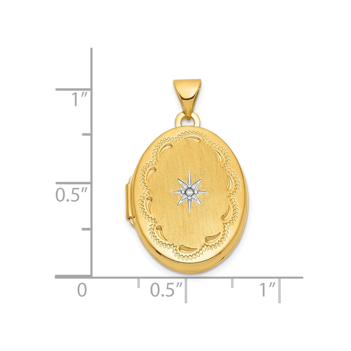 14k w/ White Rhodium Brushed Diamond Star 21mm Oval Locket