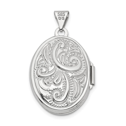 14k White Gold Swirl Design 21mm Oval Locket