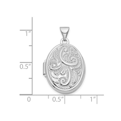 14k White Gold Swirl Design 21mm Oval Locket